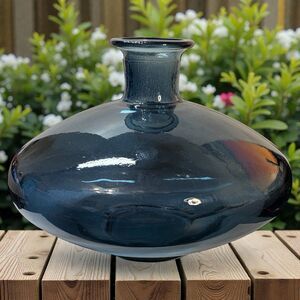 Vidrios San Miguel Recycled Glass Bulb Vase Made in Spain Navy Blue 8"W x 6.5"H